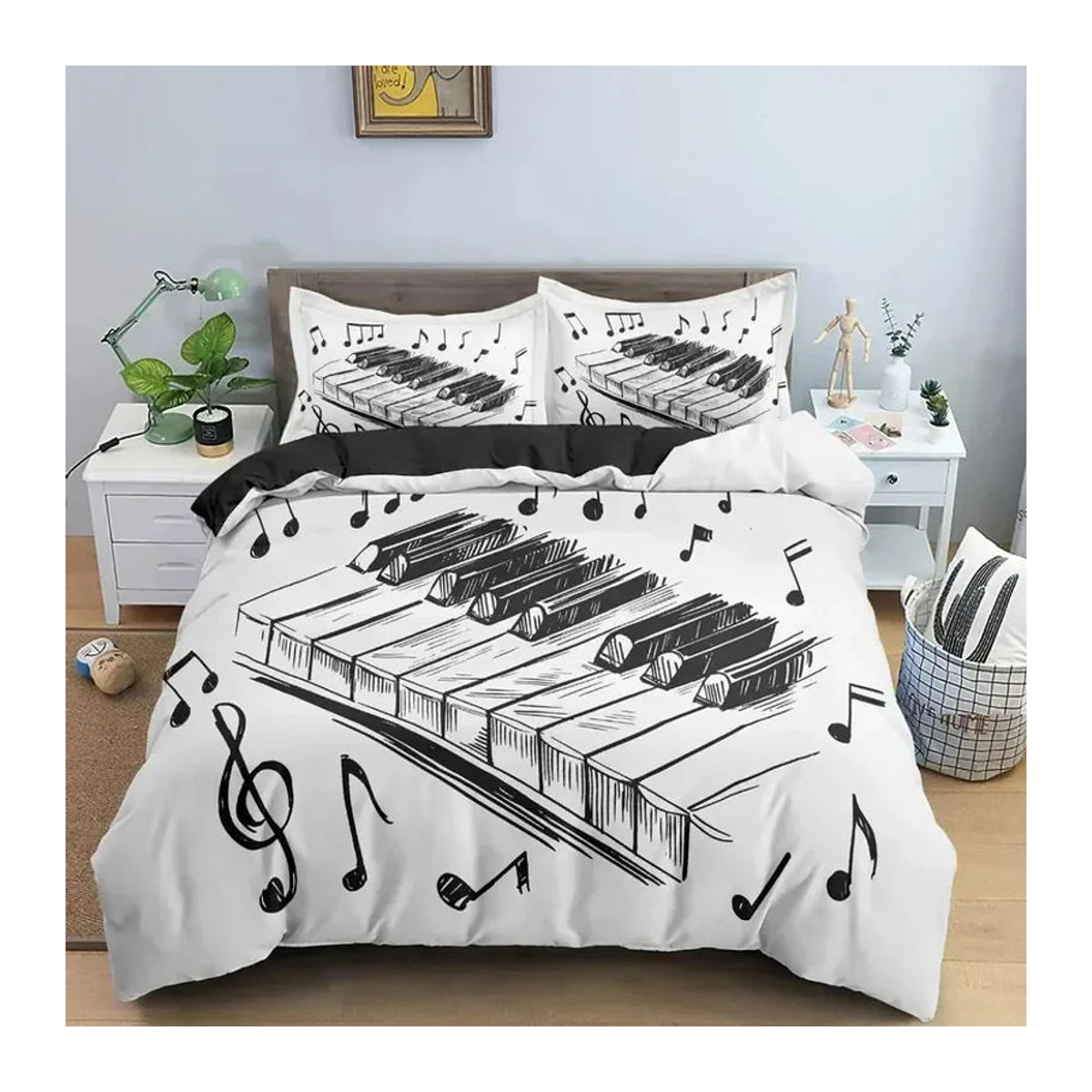 Bettwäscheset mit Klavier- und Musiksymbol-Muster, multicolor, mit Reißverschluss, 70 x 133 cm - Bild 2