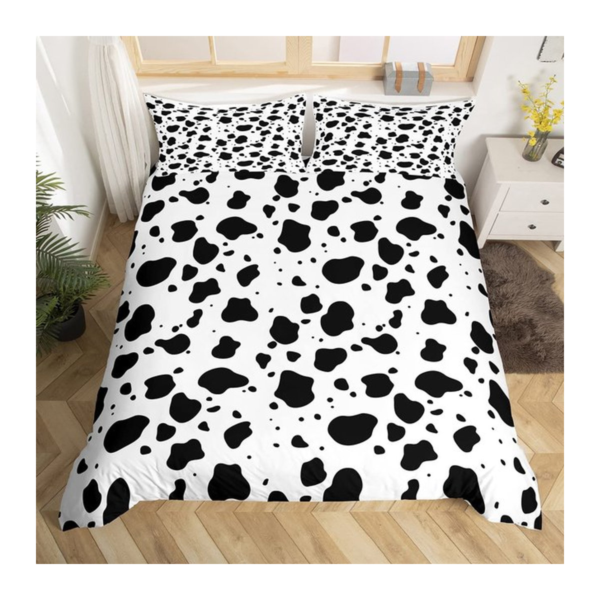 Bettwäscheset mit Kuhdruck in Schwarz und Weiß für Kinder, 3-teiliges Set mit Bettbezug und Kissenbezügen, B/H: 135 x 200 cm - Bild 1