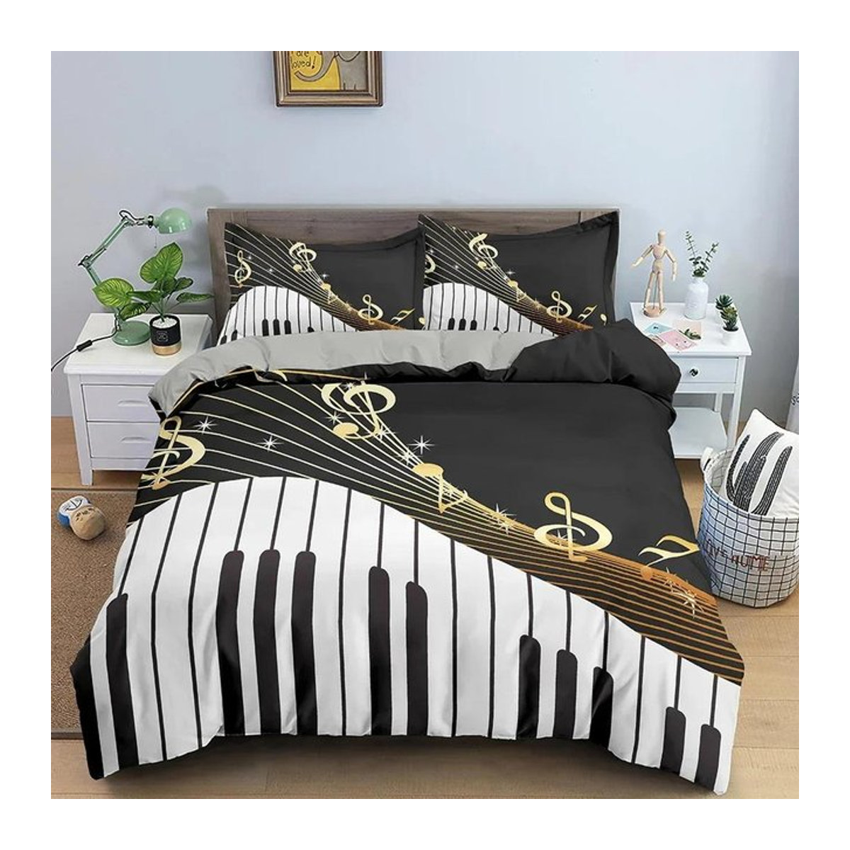 Bettwäscheset mit Musiknoten und Klaviertastatur Design von Lodestar mit Reißverschluss, Größe 70 x 133 cm - Bild 1