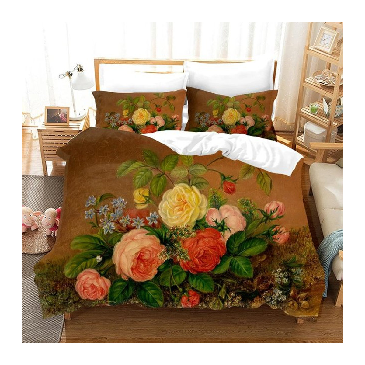 Bettwäscheset mit Ölgemälde Blumen Digitaldruck aus Polyester inklusive Reißverschluss, Einzelbettgröße, B/H: 172 x 218 cm - Bild 1