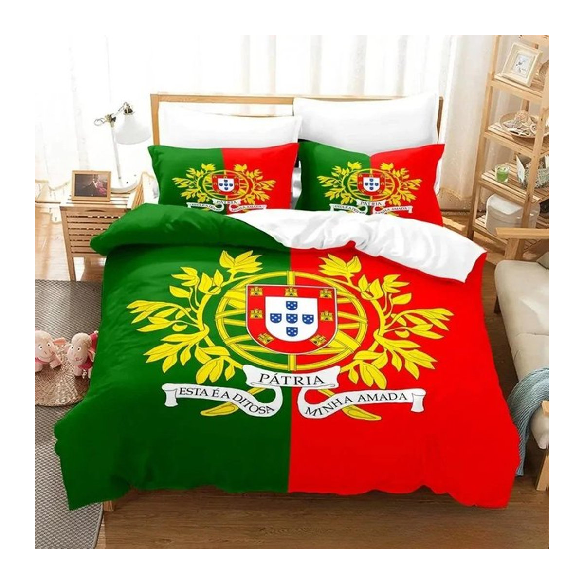 Bettwäscheset mit Portugal Flagge im 3D-Druck für Einzelbetten, bestehend aus Bettbezug und Kissenbezug, B/H: 70 x 133 cm - Bild 1