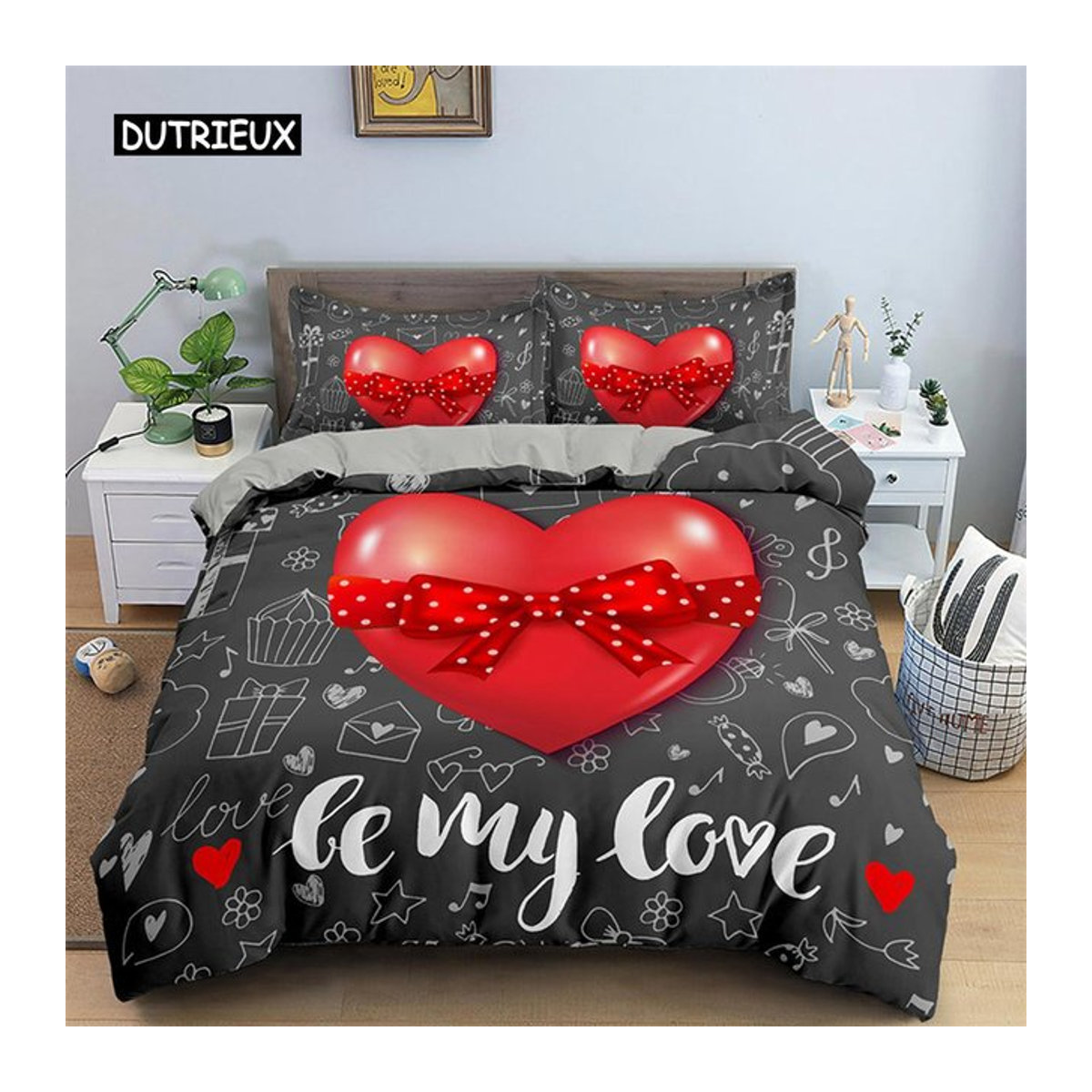 Bettwäscheset mit romantischem Liebesherz-Design aus Mikrofaser mit 3D-Druck, B/H: 135 x 200 cm - Bild 1