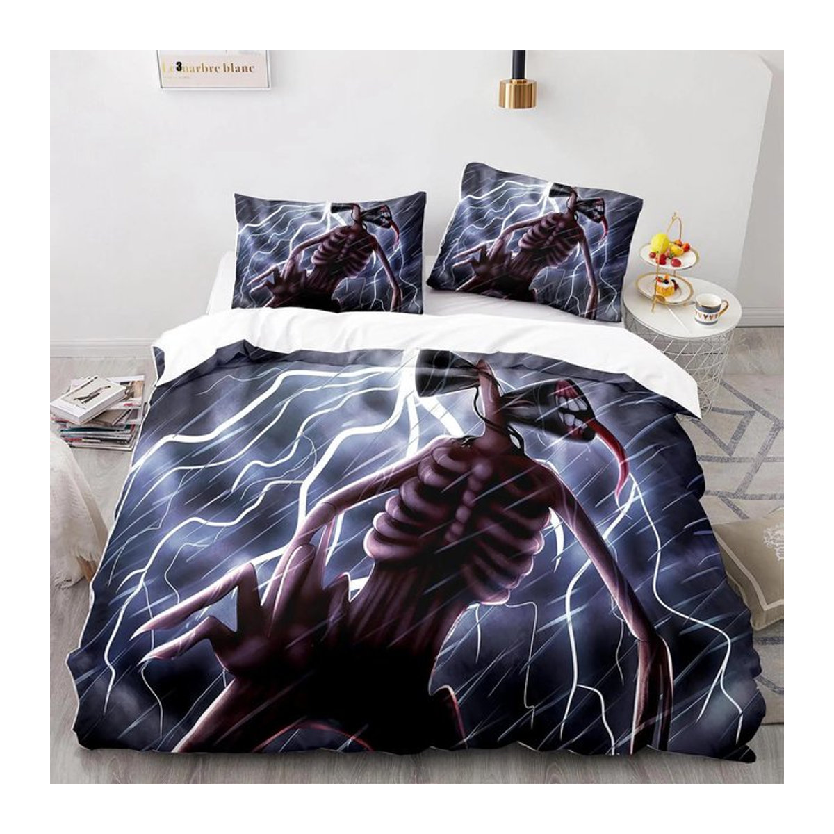 Bettwäscheset mit Sirenenkopf-Motiv von Jessica Chen, 3D-Druck, Multicolor, B/H: 200 x 200 cm, 3-teilig - Bild 1