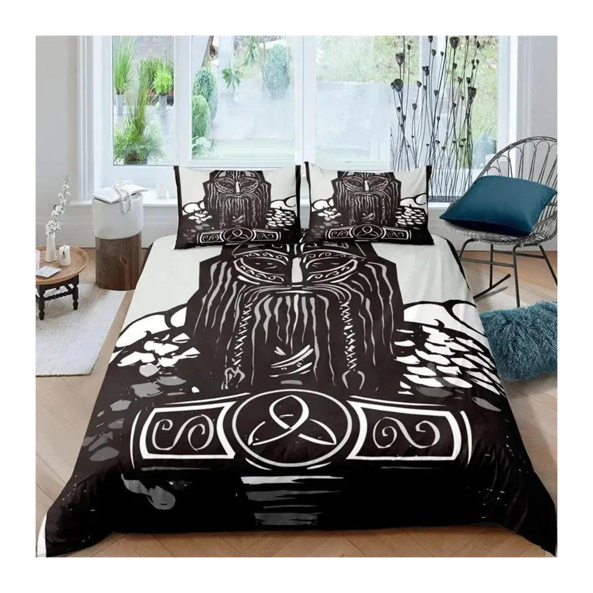 Bettwäscheset mit skandinavischem Design und antiker Mythologie, Bettbezug mit Reißverschluss, B/H: 135 x 200 cm - Bild 1