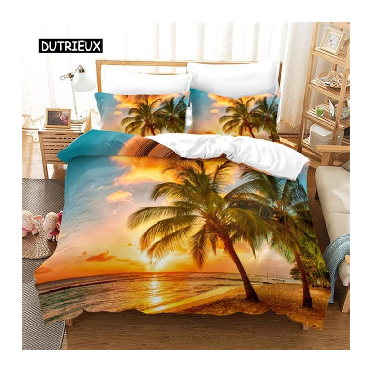 Bettwäscheset Strandszene mit Hawaii Landschaft und tropischen Bäumen aus Mikrofaser, B/H: 135 x 200 cm - Bild 1