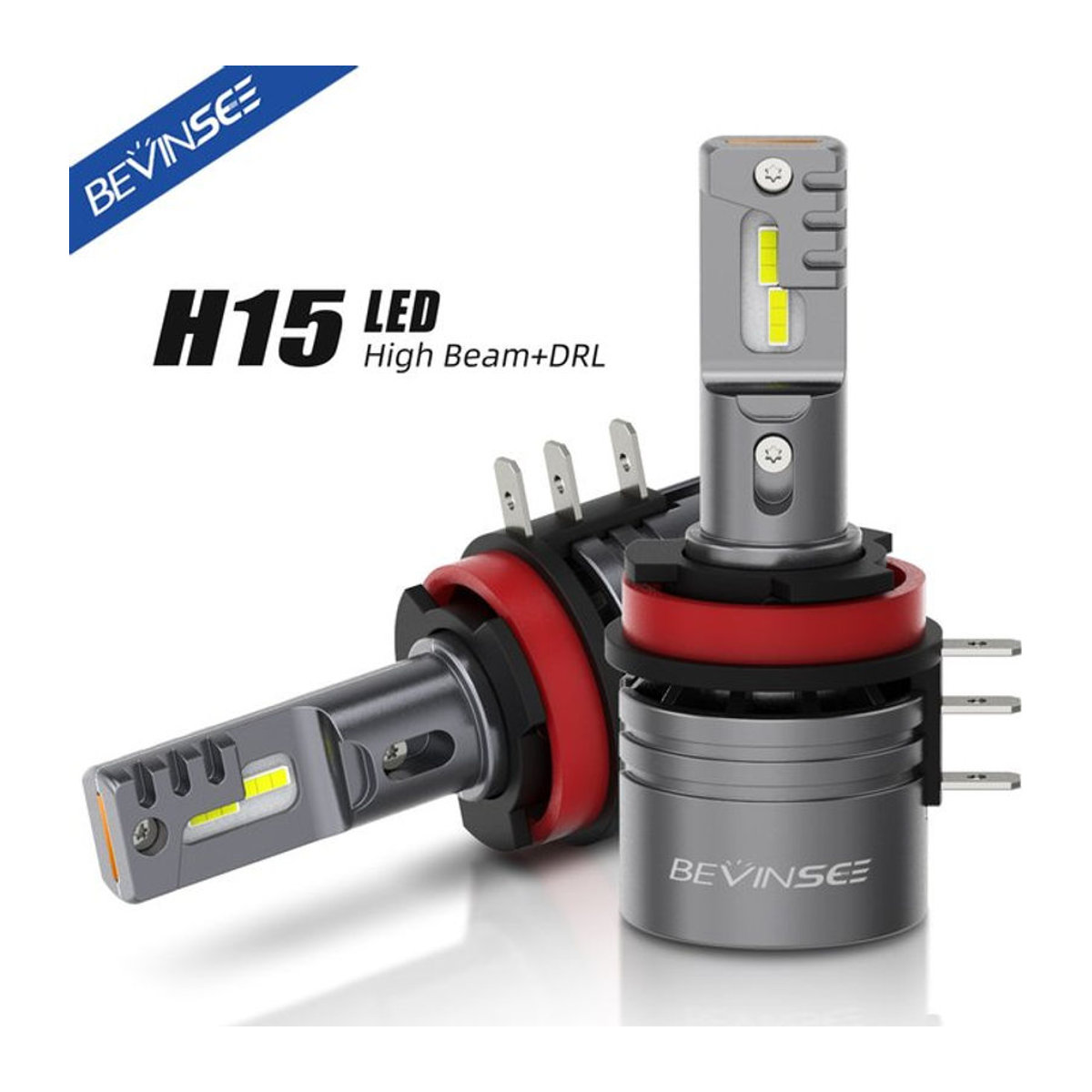 BEVINSEE H15 LED Lampen Set für Fernlicht und Tagfahrlicht, 2 Stück, 6000K Kaltweiß, 12V - Bild 1