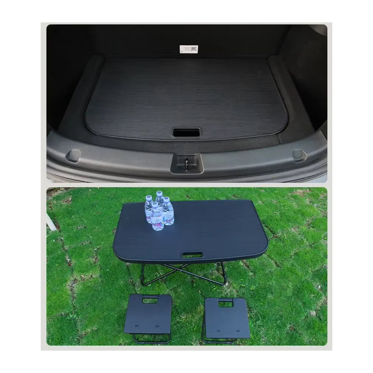Beworth Tragbarer Camping Tisch mit 2 Stühlen für Tesla Modell 3 und Modell Y Highland 2024, Schwarz, Minimalistisches Design - Bild 3