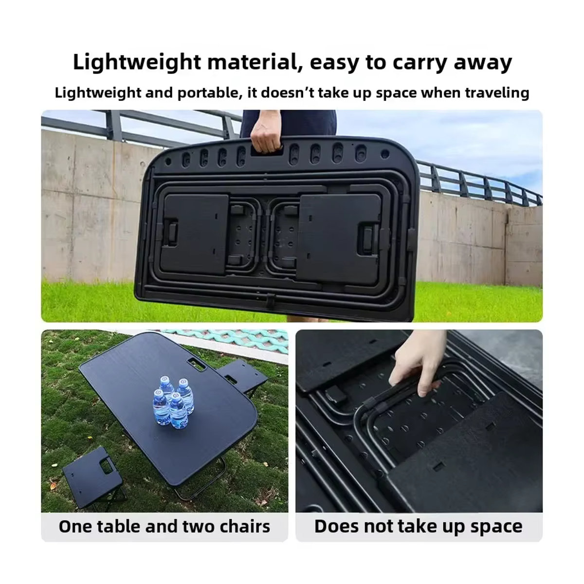 Beworth Tragbarer Camping Tisch mit 2 Stühlen für Tesla Modell 3 und Modell Y Highland 2024, Schwarz, Minimalistisches Design - Bild 4