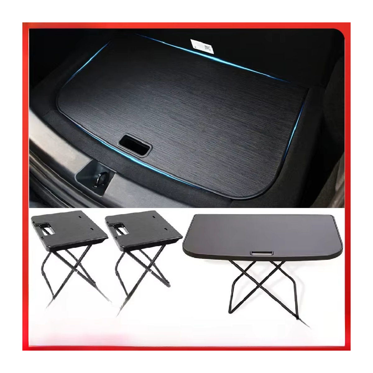 Beworth Tragbarer Camping Tisch mit 2 Stühlen für Tesla Modell 3 und Modell Y Highland 2024, Schwarz, Minimalistisches Design - Bild 5