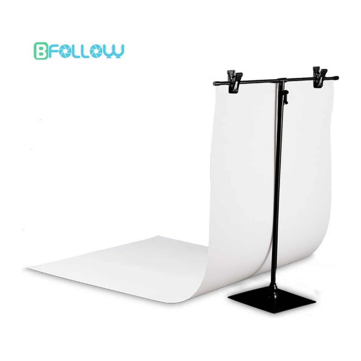 BFOLLOW T-förmiger Hintergrundständer mit weißem PVC-Hintergrund-Set für Themenfotografie und Produktfotos, Breite: 30 cm, Höhe: 30 cm - Bild 1