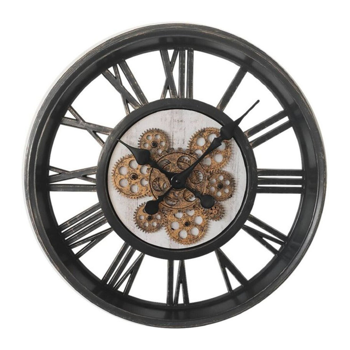 BHP Wanduhr Analog Rund in Schwarz im Industrial Design mit Holz-Elementen - Bild 1