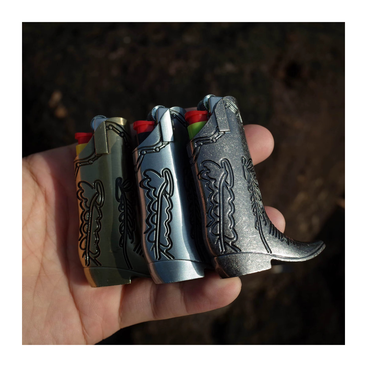 BIC J6 Feuerzeughalter aus Zinklegierung in Silber im Western-Cowboy-Stiefel-Design - Bild 2