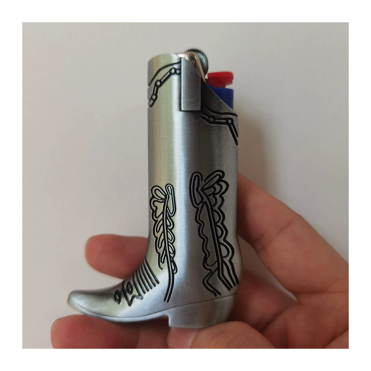 BIC J6 Feuerzeughalter aus Zinklegierung in Silber im Western-Cowboy-Stiefel-Design - Bild 3