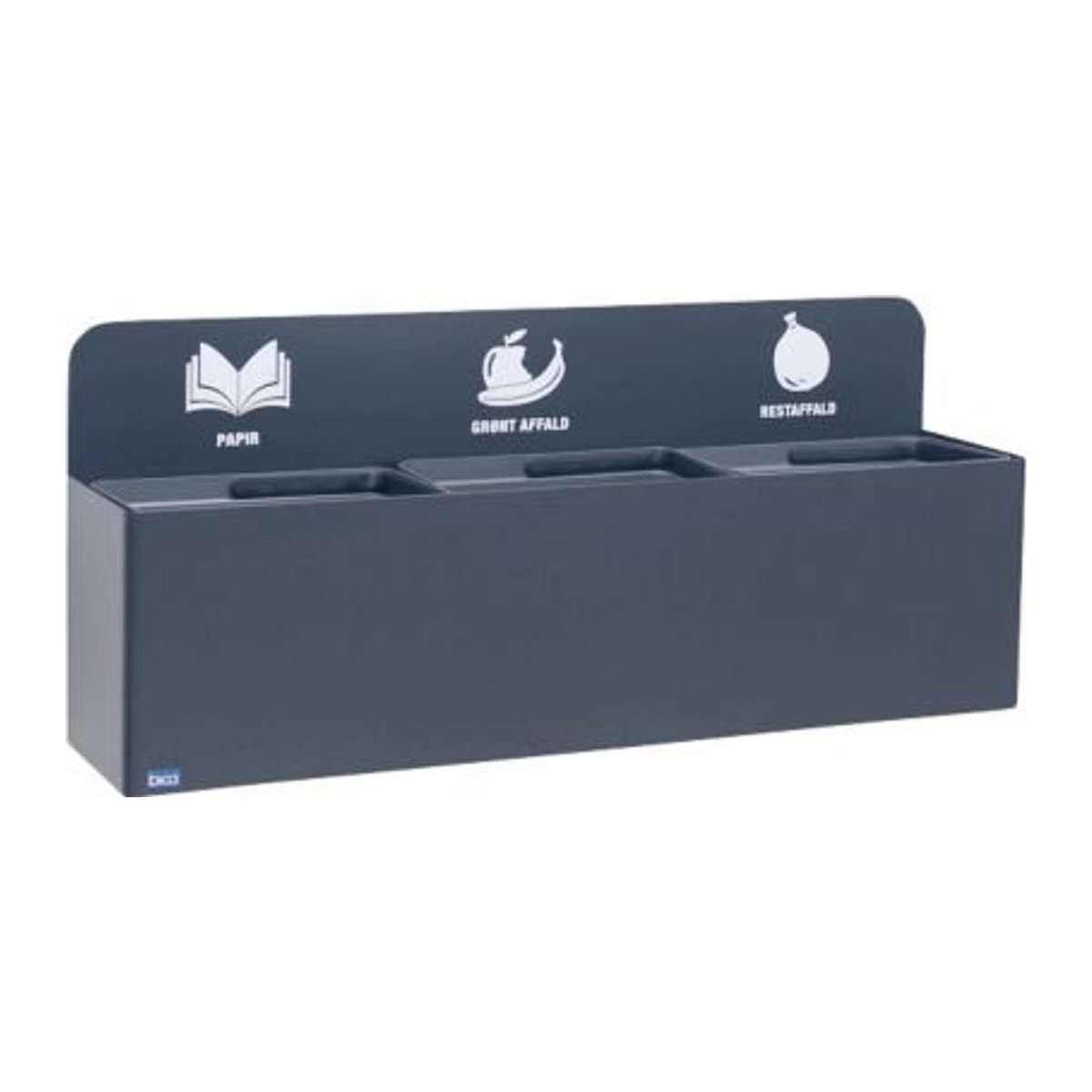 Bica Wertstoffsammler 811 aus pulverbeschichtetem Stahl, 3 x 20 Liter, Wandmontage, Anthrazit, B: 114 cm, T: 29 cm, H: 45 cm - Bild 1