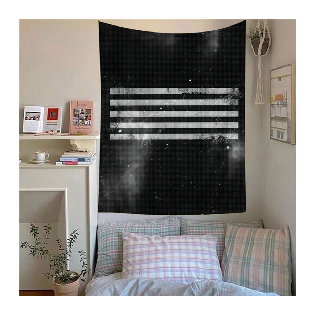 Bigbang Wandbehang Anime Tarot Design in Schwarz, Boho Wandteppich mit floralem Blättermuster, B/H: 80 x 110 cm - Bild 1