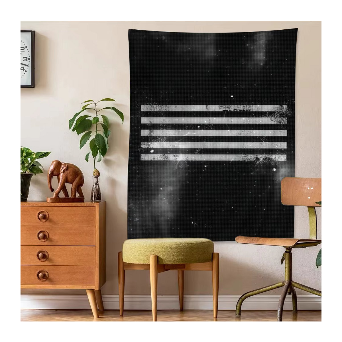 Bigbang Wandbehang Anime Tarot Design in Schwarz, Boho Wandteppich mit floralem Blättermuster, B/H: 80 x 110 cm - Bild 3