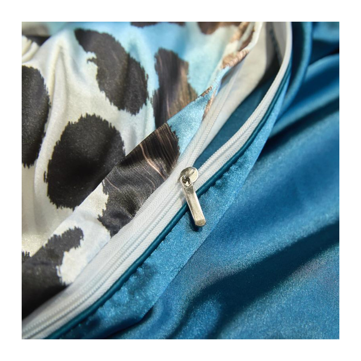 Bin Chi Textiles Seidensatin Bettwäsche-Set mit Leopardenmuster in Multicolor, 4-teiliges Kombinationsset mit Reißverschluss - Bild 2