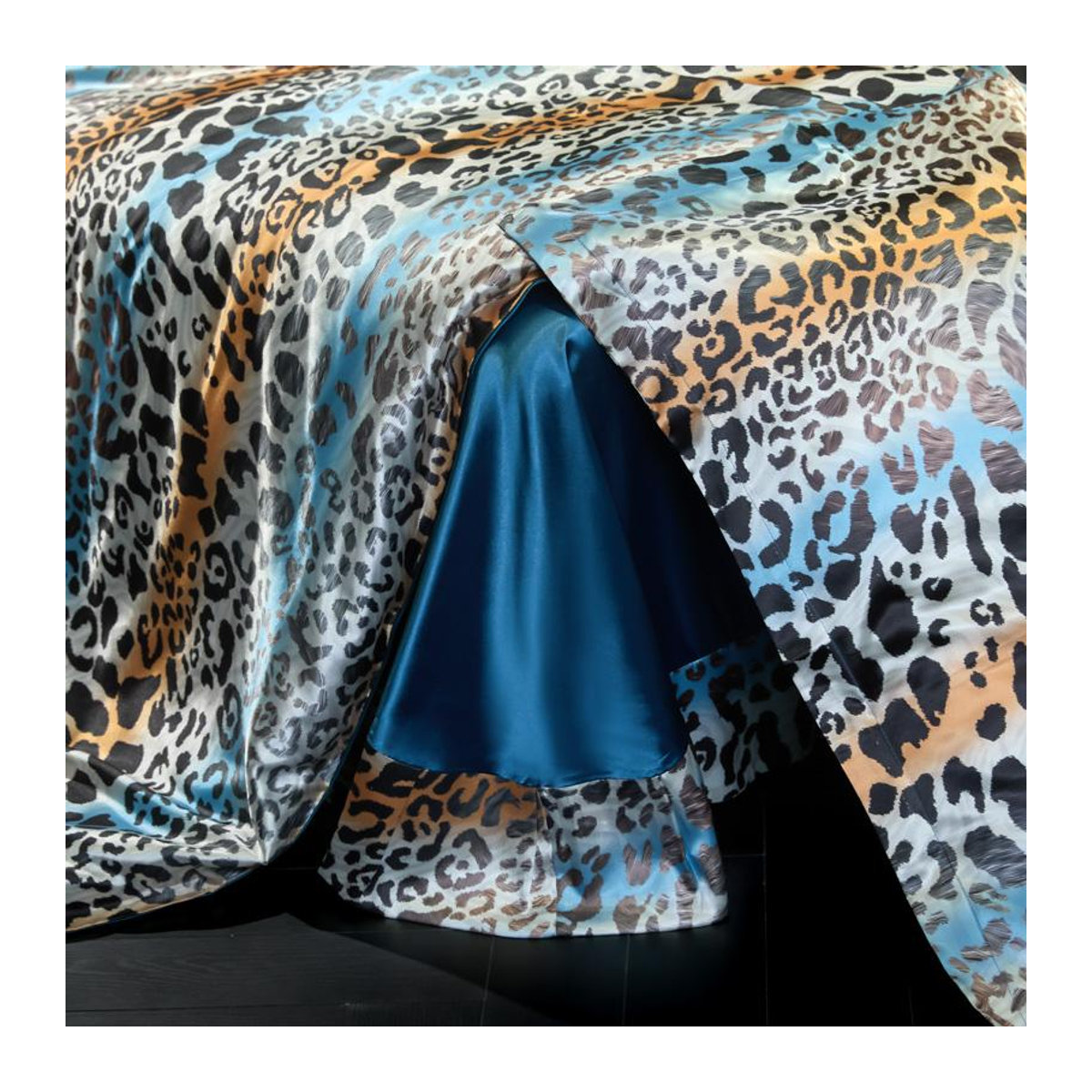 Bin Chi Textiles Seidensatin Bettwäsche-Set mit Leopardenmuster in Multicolor, 4-teiliges Kombinationsset mit Reißverschluss - Bild 3