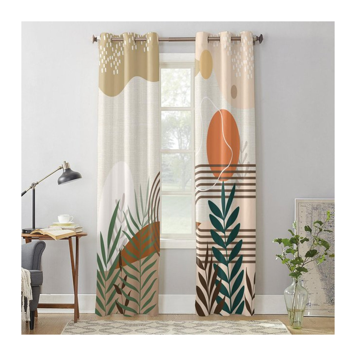 Binchi Boho Blätter Vorhang Transparentes Voile für Wohnzimmer und Schlafzimmer B: 135 cm, H: 60 cm - Bild 1