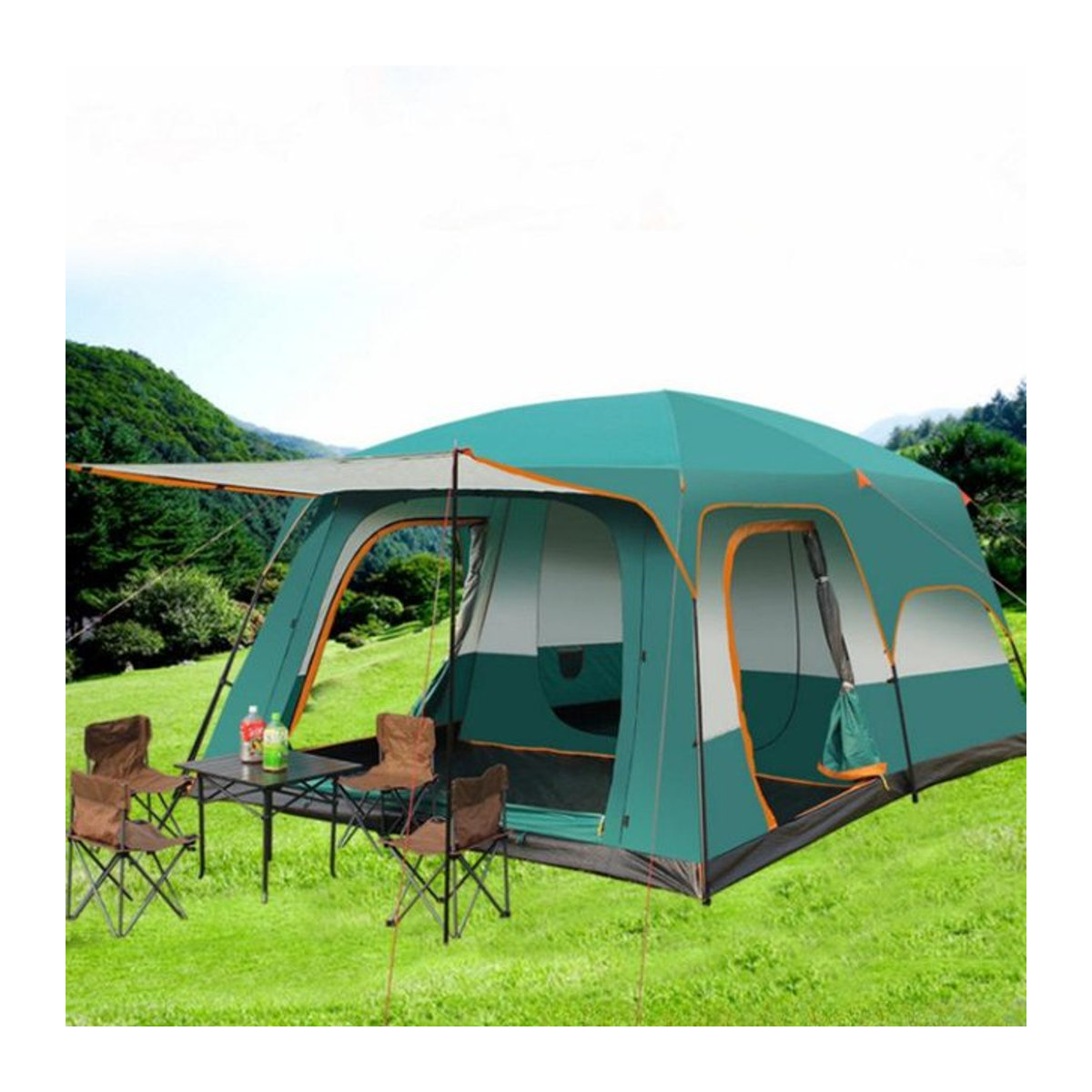 Binchi Camping-Pavillon Überdachungszelt für den Außenbereich mit zwei Schlafzimmern und Wohnzimmer, regenfest und mit Sonnenschutz, B/T/H: 320 x 210 x 190 cm - Bild 1