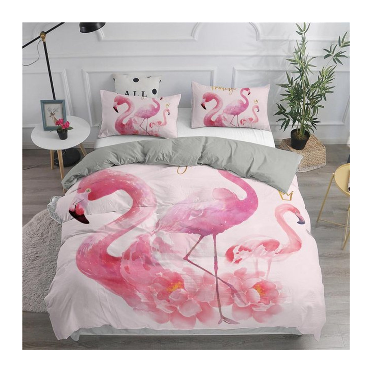 Binchi Fitness Bettwäsche-Set mit 3D Flamingo-Print in Rosa, 2- oder 3-teilig mit Reißverschluss, B/H: 135 x 200 cm - Bild 1