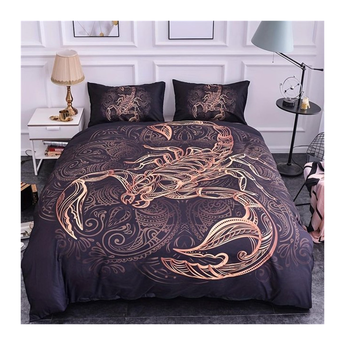 Binchi Fitness Bettwäsche-Set mit Skorpion-Sternbild-Druck in Schwarz und Gold, 2/3-teilig, B/H: 135 x 200 cm - Bild 1