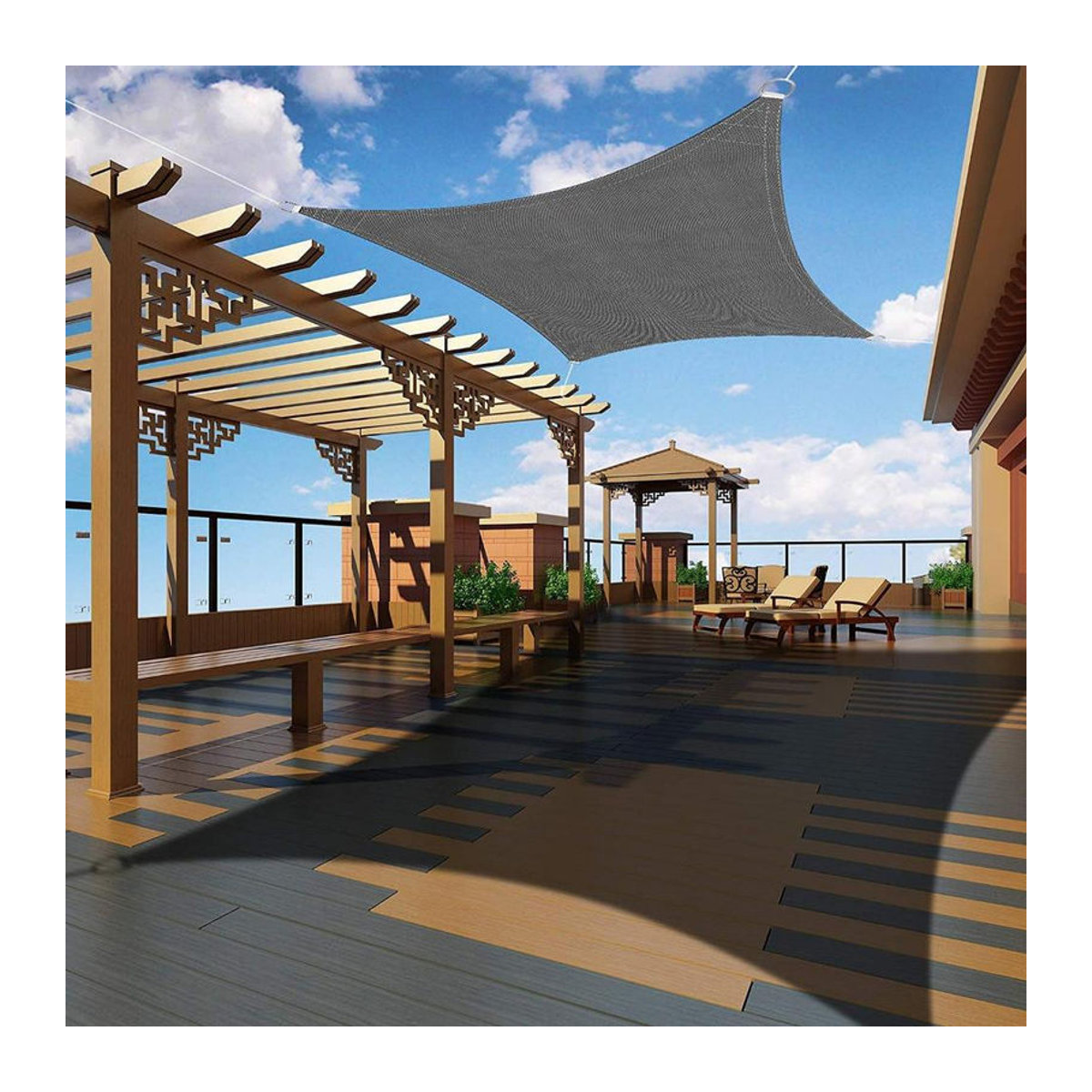 Binchi Garden Sonnensegel aus Polyester, rechteckig, wasserdicht mit UV-Schutz, Grau, B x T: 4 x 6 m - Bild 3
