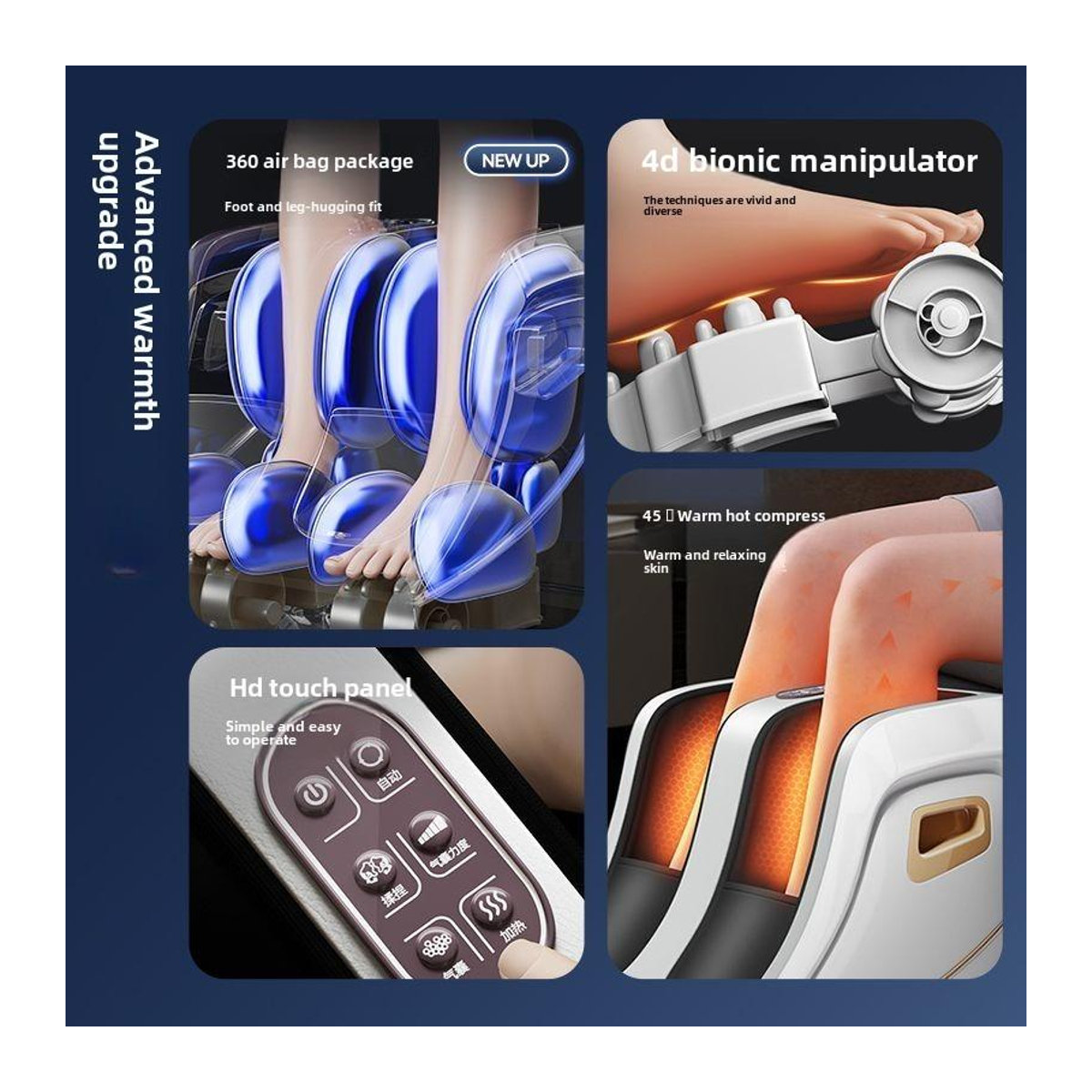 Binchi Health Electronics Shiatsu Fuß- und Wadenmassagegerät mit Wärme und Kompression in Gold und Weiß - Bild 1