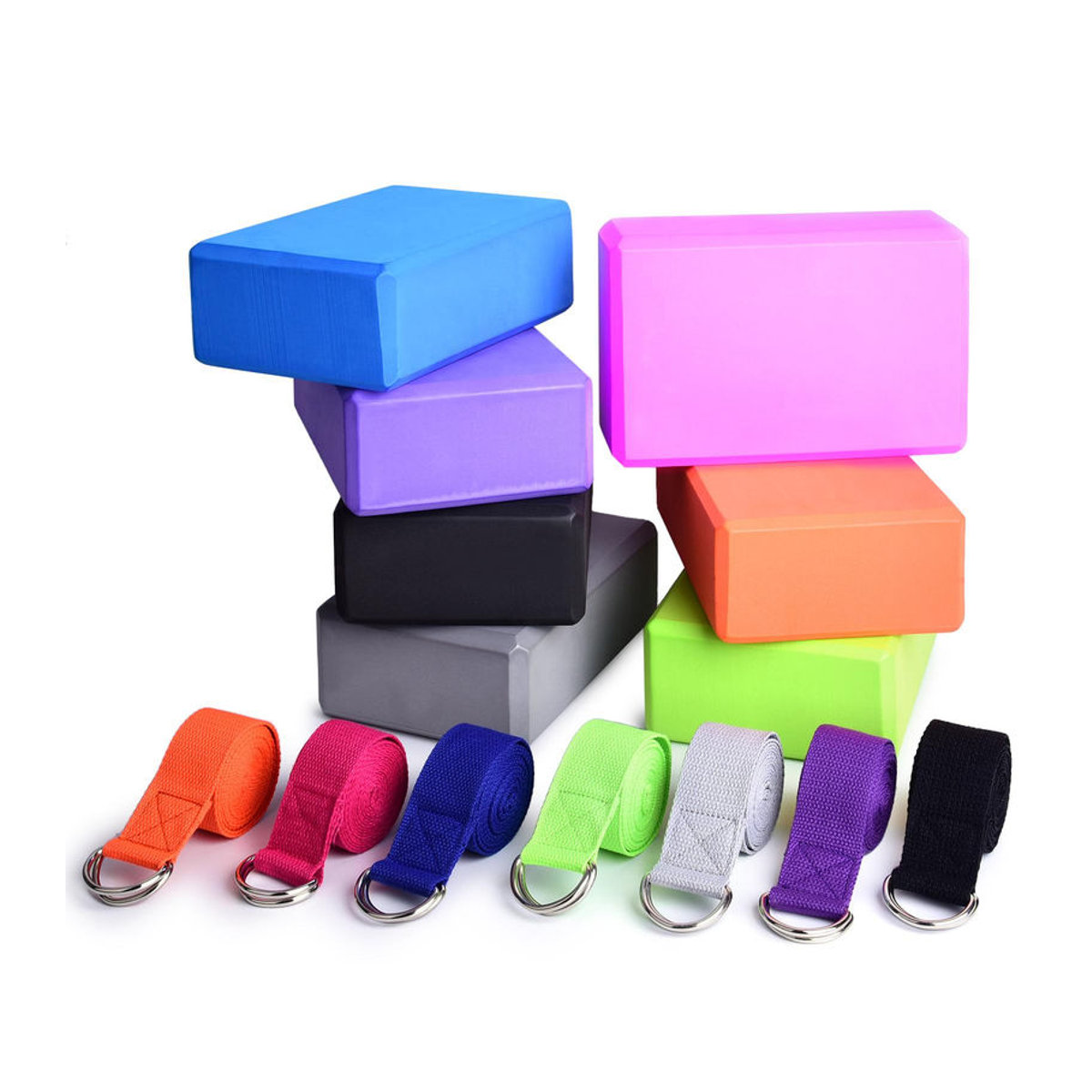Binchi Keji Travel Yoga Block Set aus EVA Schaumstoff mit Yoga Gurt in Blau und Bunt für dein Fitness Training zu Hause - Bild 1