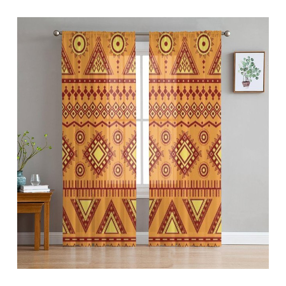 Binchi Outdoor Equipment Aztekische Voile Organza Vorhänge Multicolor B: 135 cm, H: 114 cm - Bild 1