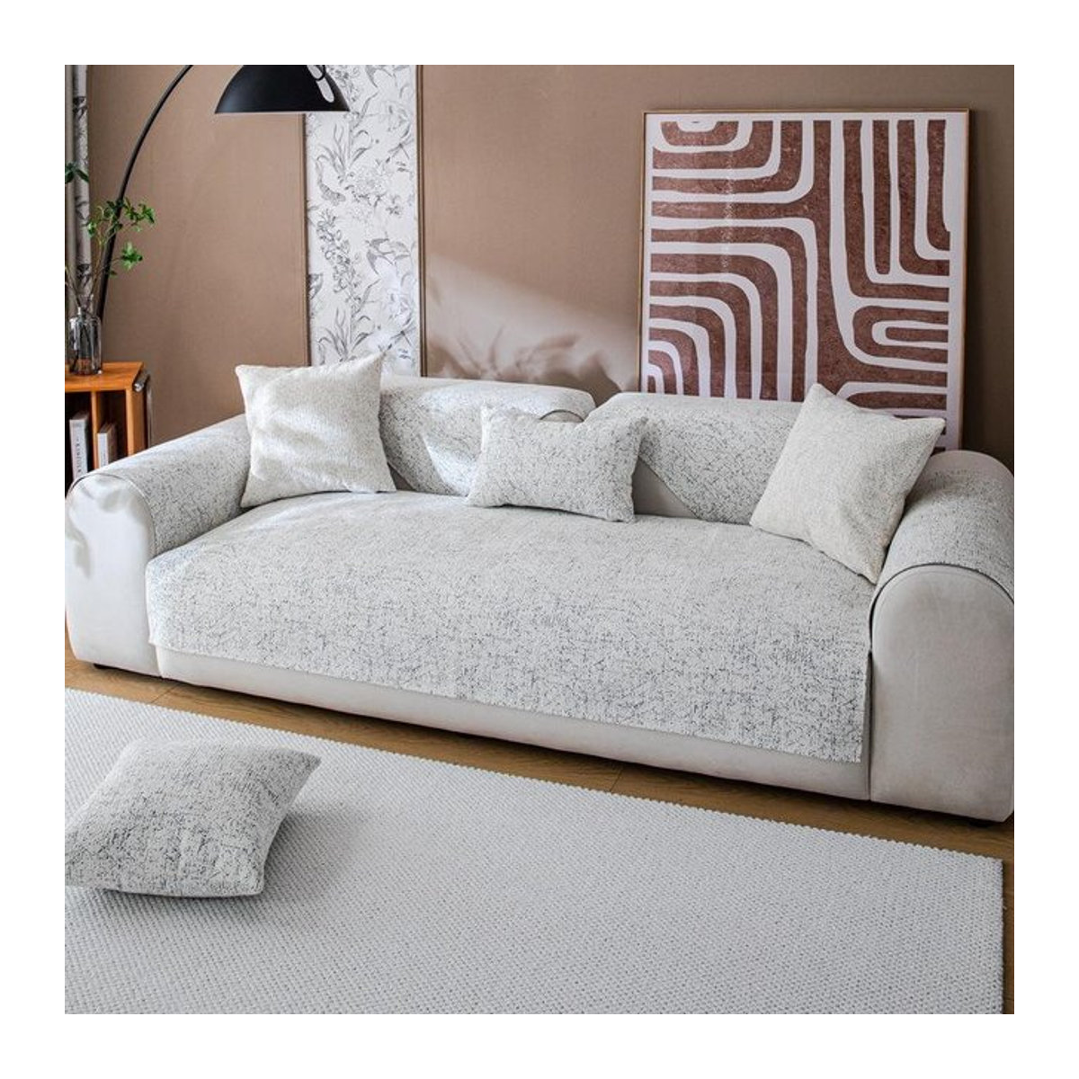 Binchi Outdoor Equipment Chenille-Sofaüberwurf für Dreisitzer-Sofas in Cremefarben, rutschfest und hochwertig, B/B: 70 x 70 cm - Bild 1