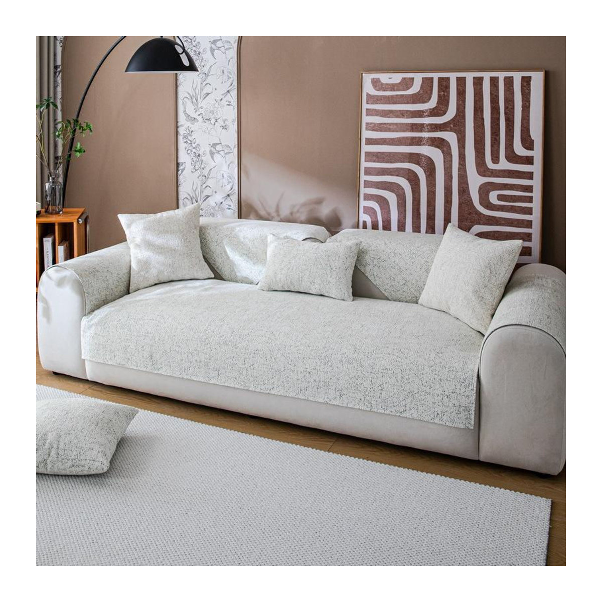 Binchi Outdoor Equipment Chenille-Sofaüberwurf für Dreisitzer-Sofas in Cremefarben, rutschfest und hochwertig, B/B: 70 x 70 cm - Bild 2