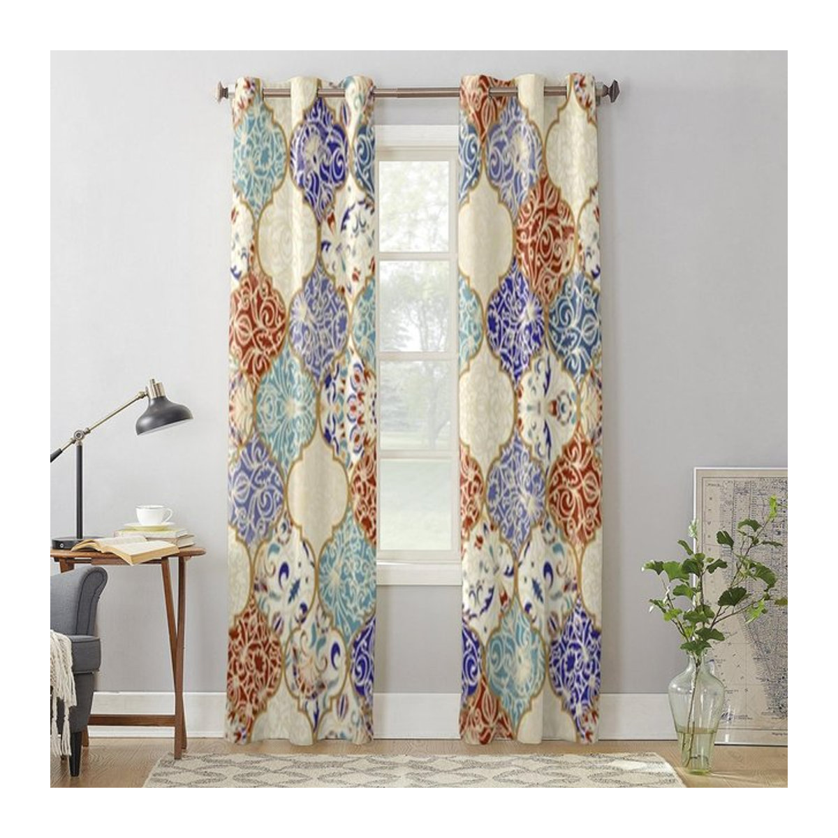 Binchi Outdoor Equipment Halbtransparente Fenstervorhänge im marokkanischen Stil, Multicolor, B: 135 cm, H: 60 cm - Bild 1