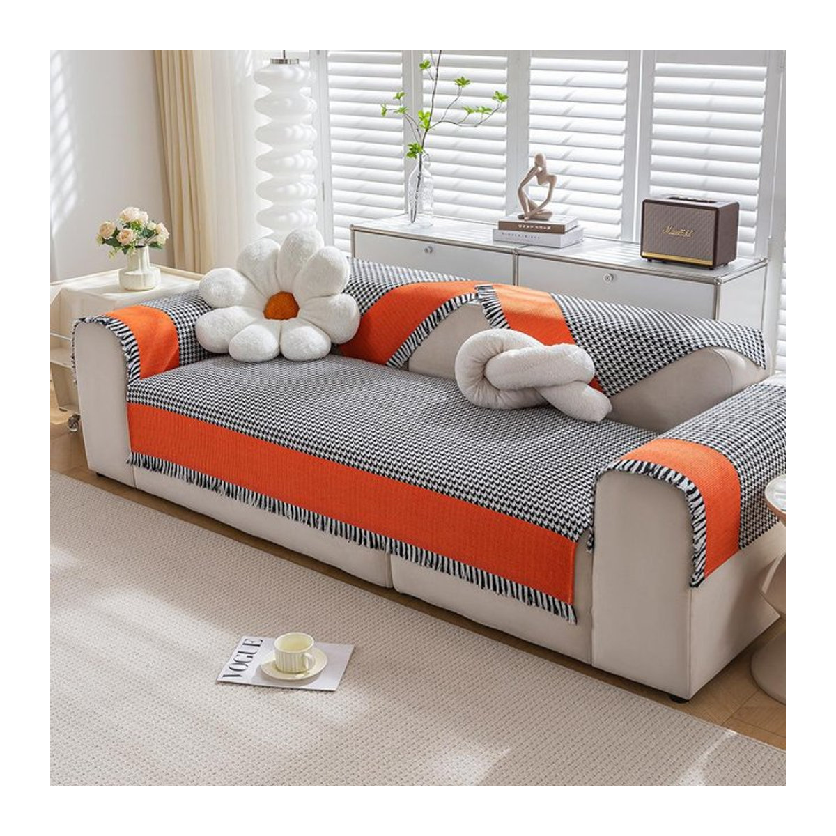 Binchi Outdoor Equipment Sofabezug aus Baumwolle und Leinen mit Karomuster, rutschfest und staubdicht, B/B: 90 x 90 cm - Bild 1