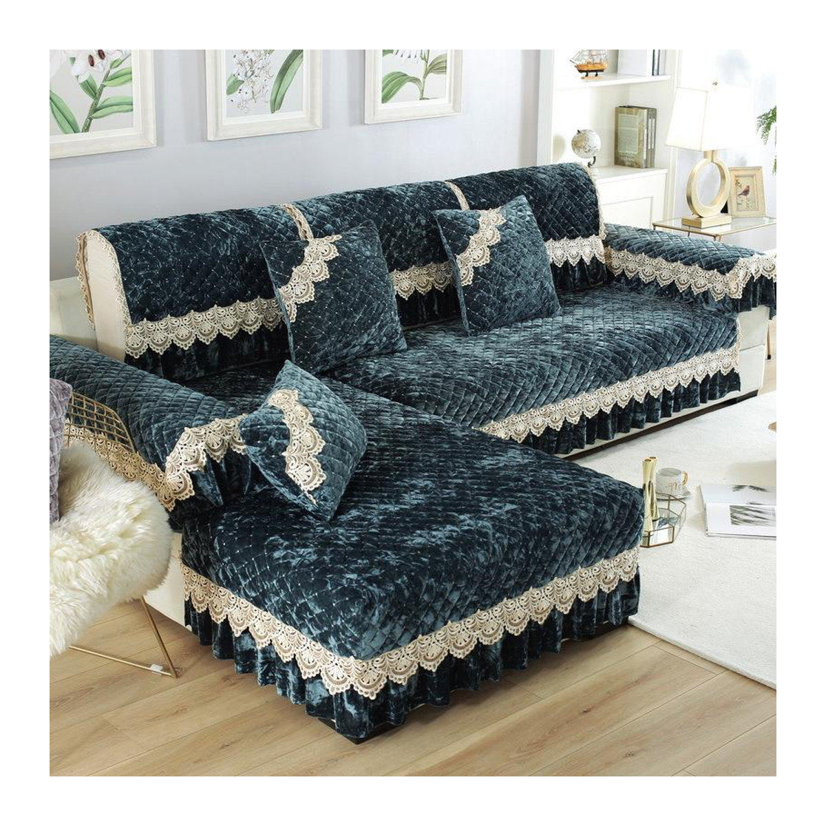 Binchi Outdoor Equipment Sofakissenbezug aus Goldsamt mit Anti-Rutsch-Funktion für Herbst und Winter, B/T/H: 70 x 70 x 18 cm - Bild 1