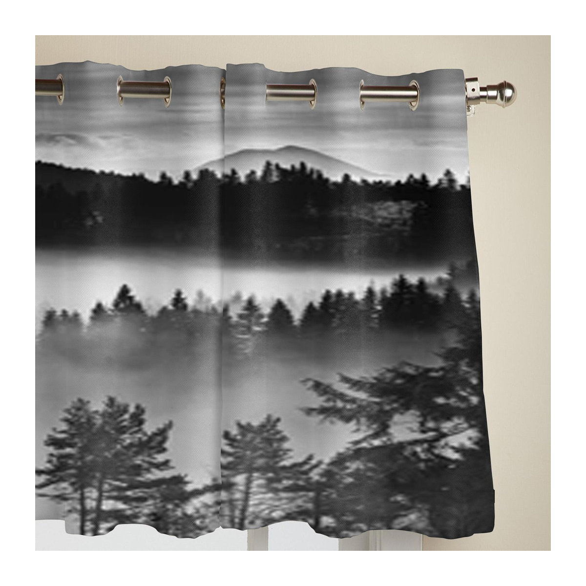 Binchi Outdoor Equipment Stoffvorhang mit schwarz-weißem Nebel-Bergmotiv für Wohnzimmer und Schlafzimmer, halbtransparent, B: 135 cm, H: 60 cm - Bild 3