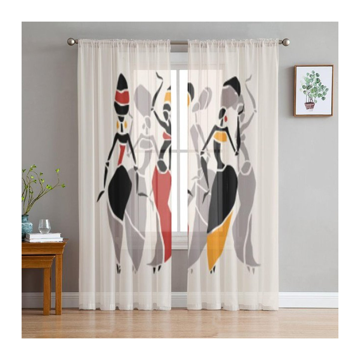 Binchi Outdoor Equipment Transparente Voile-Vorhänge mit Afrikanischer Frau Silhouette für Wohnzimmer, Schlafzimmer und Küche, B: 135 cm, H: 114 cm - Bild 1
