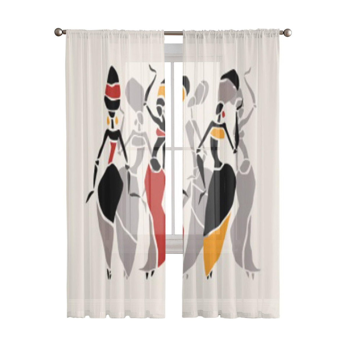 Binchi Outdoor Equipment Transparente Voile-Vorhänge mit Afrikanischer Frau Silhouette für Wohnzimmer, Schlafzimmer und Küche, B: 135 cm, H: 114 cm - Bild 3