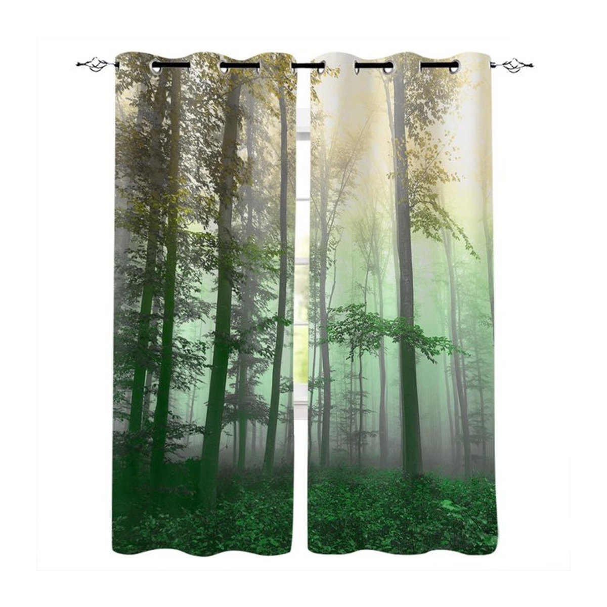Binchi Outdoor Equipment Vorhang Herbstwald mit Nebelmotiv, halbtransparent, B: 135 cm, H: 60 cm - Bild 1