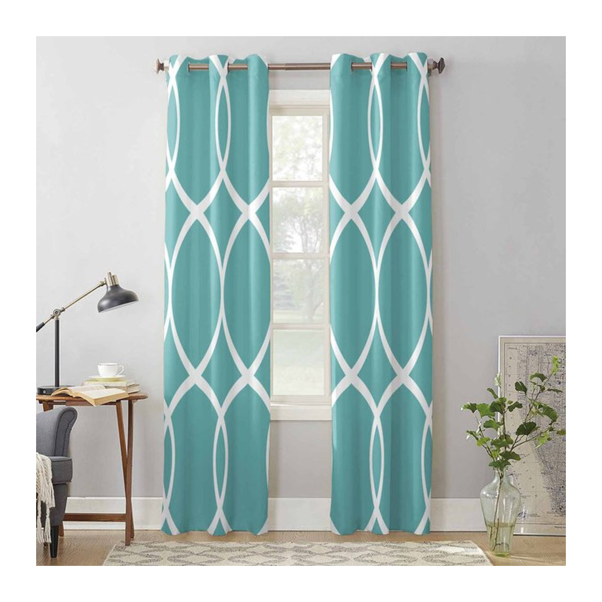 Binchi Outdoor Equipment Vorhang mit geometrischem abstraktem Linienmuster in Blau, halbtransparent für Wohnzimmer und Schlafzimmer, Breite: 135 cm, Höhe: 60 cm - Bild 1