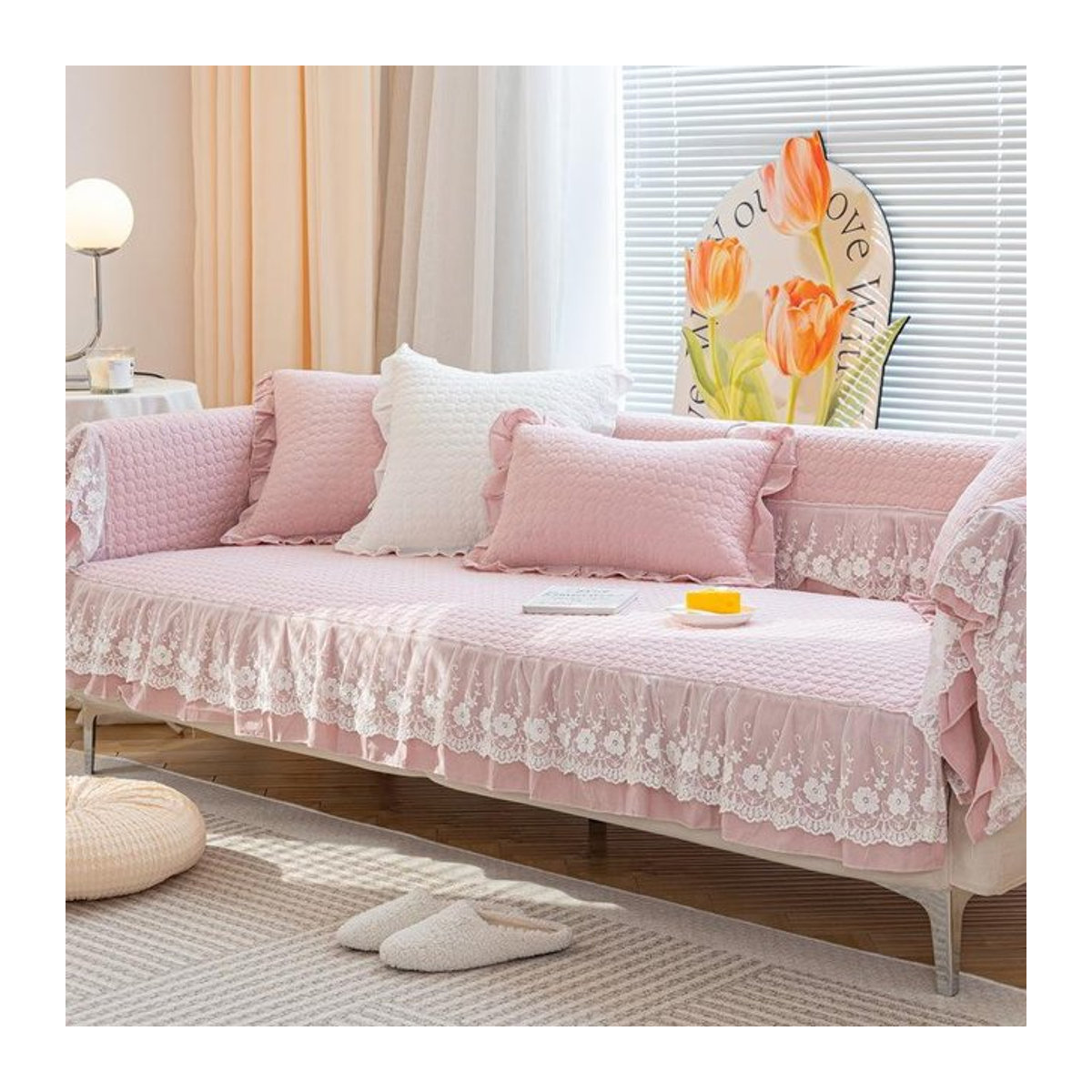 Binchi Sofabezug aus Baumwolle mit französischer Spitze und rutschfester Oberfläche für dein Sofa, B/T/H: 70 x 70 x 15 cm - Bild 1