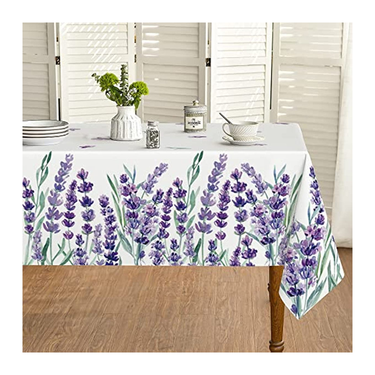 Binchi Tischdecke mit lila Lavendel Muster für Hochzeit, Party und Wohnzimmer, Rechteckig, Weiß/Lila - Bild 3