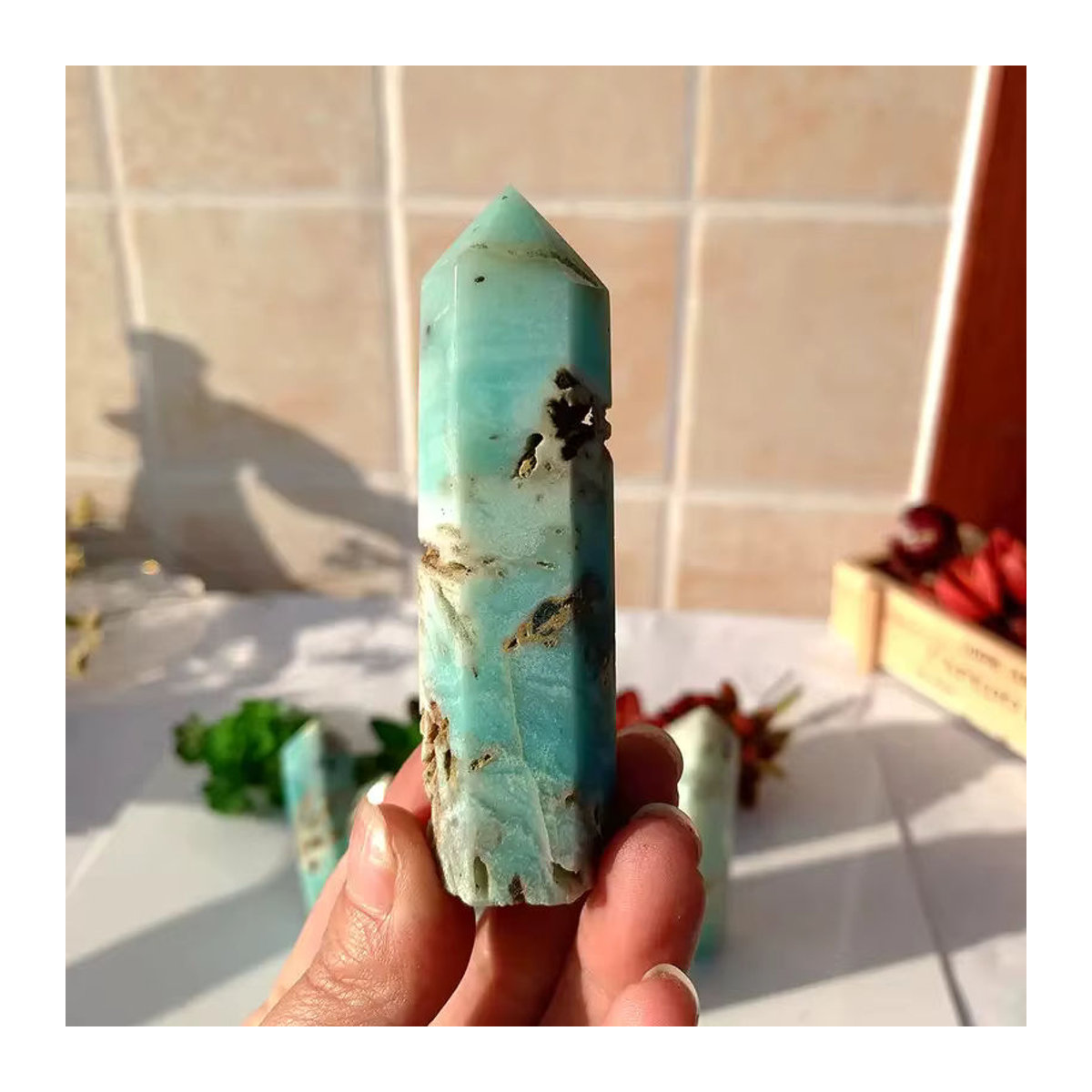 Blauer Amazonit Quarz Turm von sisterstone als geometrischer Kristallstein zur Dekoration - Bild 5