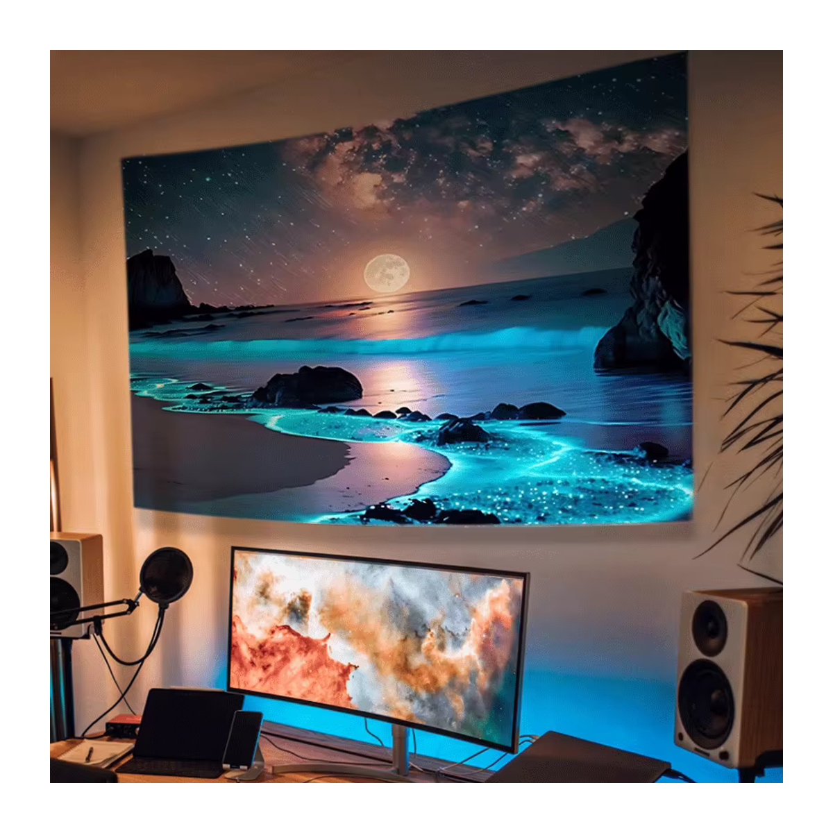 Blauer Meer & Mond Wandbehang aus Polyester für dein Schlafzimmer oder Wohnheim - Bild 2