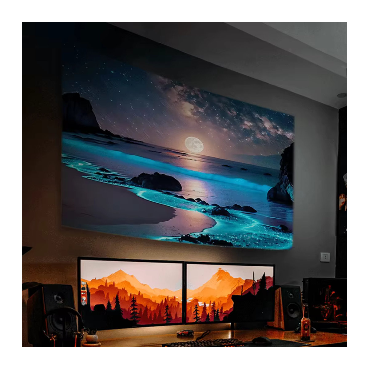 Blauer Meer & Mond Wandbehang aus Polyester für dein Schlafzimmer oder Wohnheim - Bild 3