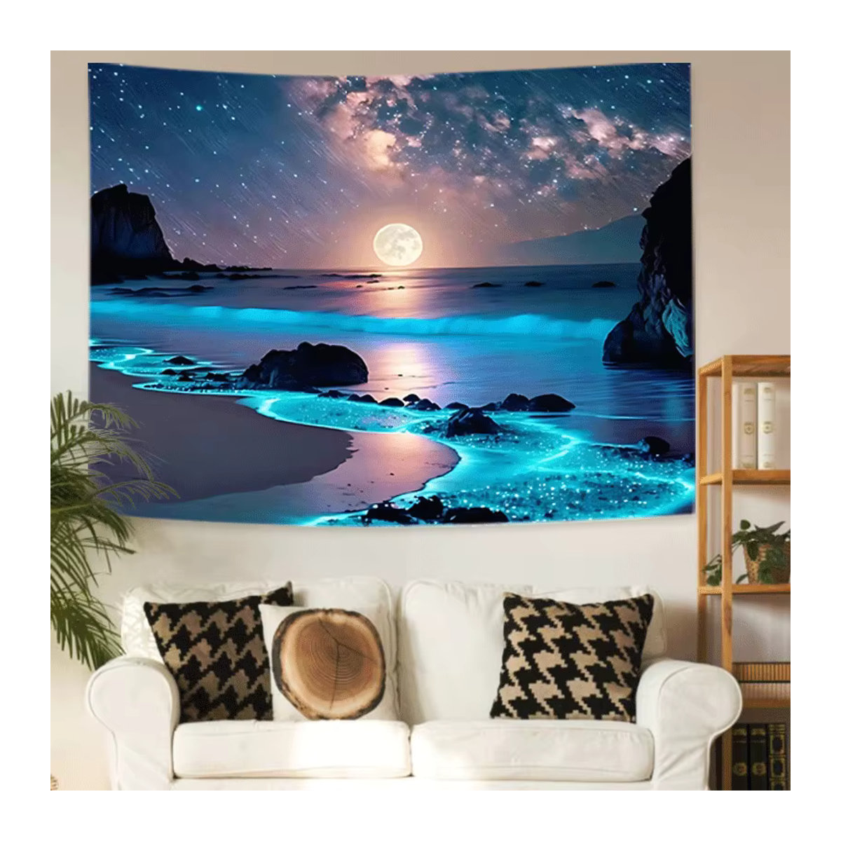 Blauer Meer & Mond Wandbehang aus Polyester für dein Schlafzimmer oder Wohnheim - Bild 4