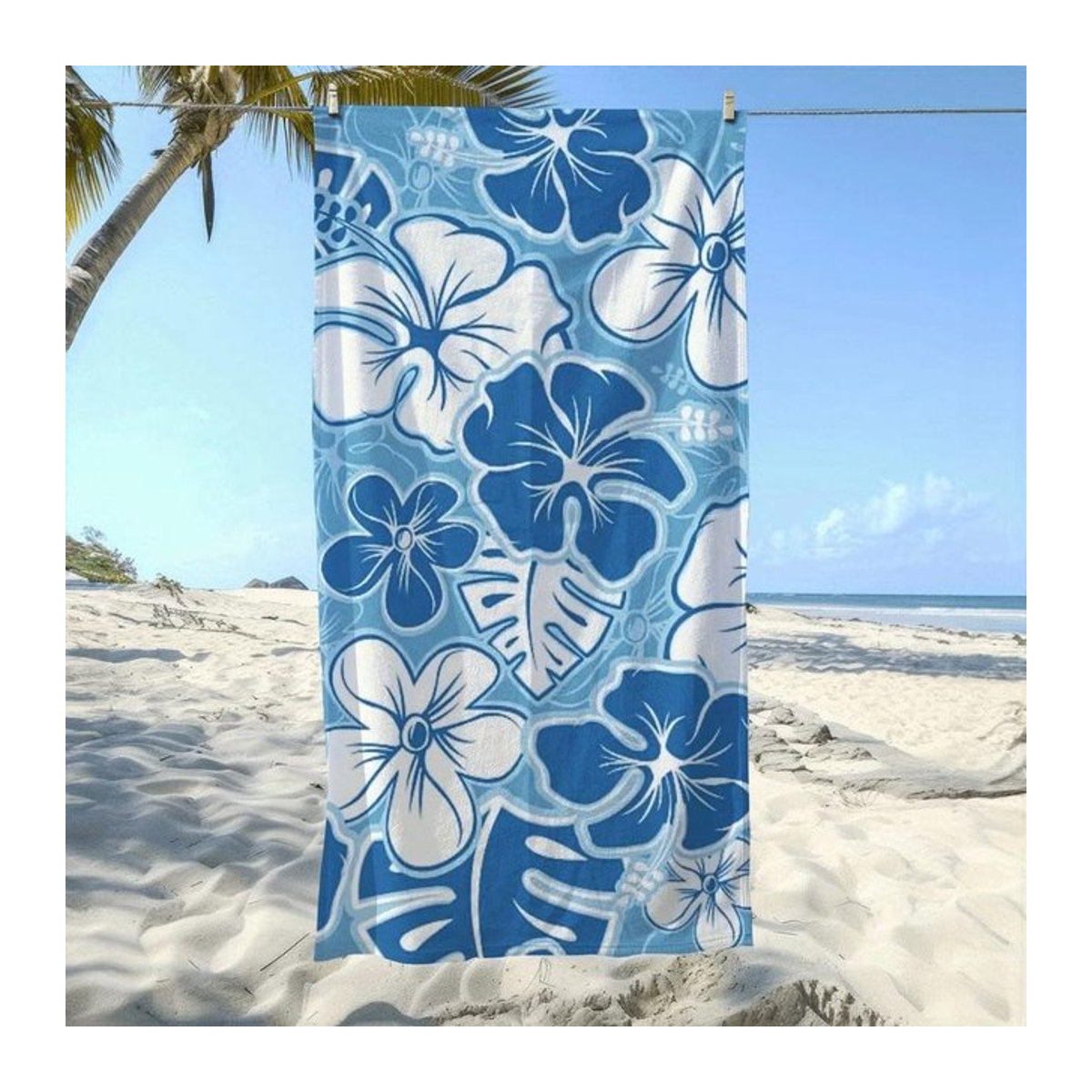 Blaues Hibiskus Strandtuch mit tropischem Print, weiches Handtuch für Strand und Pool, B: 40 cm, H: 60 cm - Bild 1