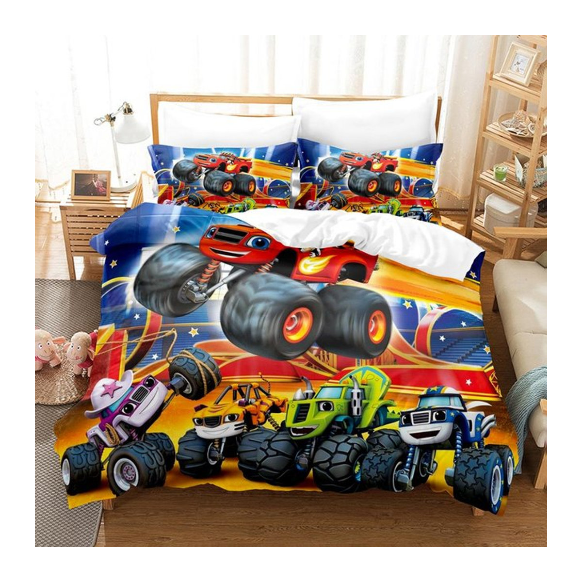 Blaze und den Monster Machines Bettwäsche-Set mit 3D-Druck in Multicolor, Bettbezug für Kinder und Erwachsene, Breite: 135 cm, Länge: 200 cm - Bild 1