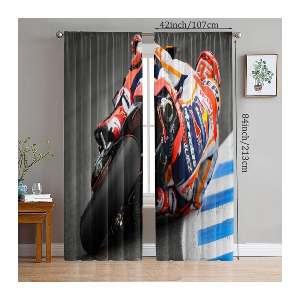 Blickdichtes Vorhang-Set mit Rennfahrer-Aufdruck in Multicolor, 2er-Pack, Breite: 100 cm, Höhe: 70 cm - Bild 1