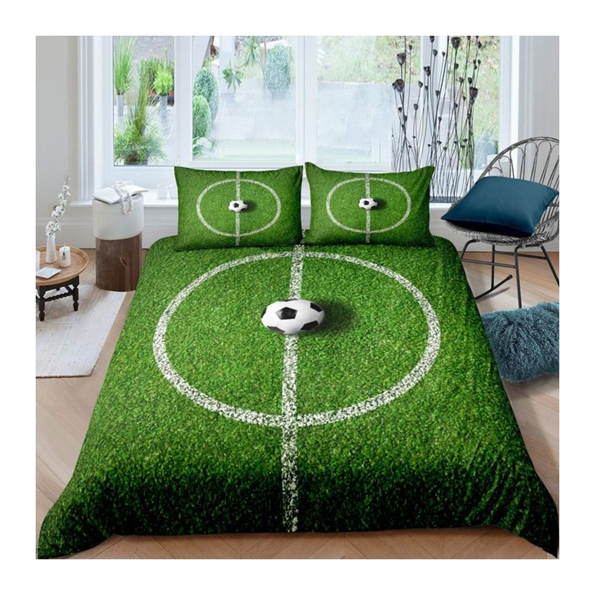 Blue Flame Soccer Bettwäsche-Set für Teenager Jungen mit 3D-Fußball-Print in Blau, B/H: 135 x 200 cm - Bild 1